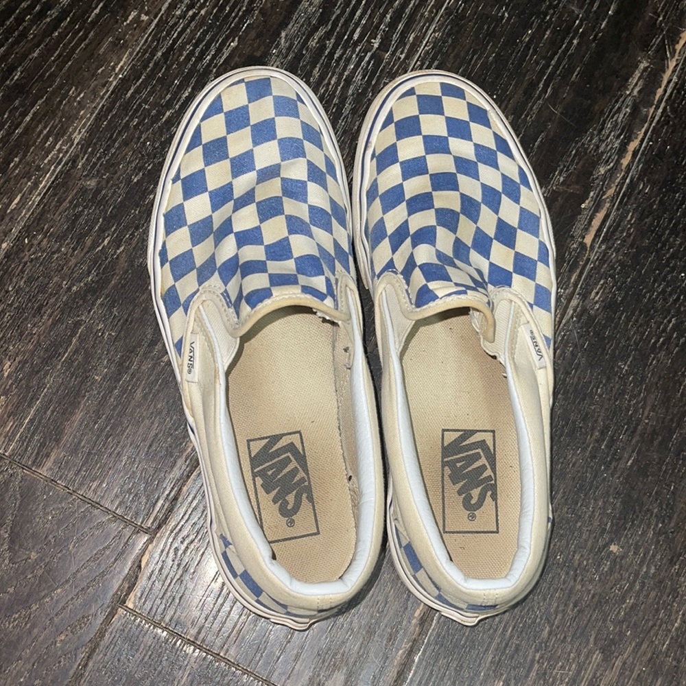 Blue checkered slip on vans size 7.5